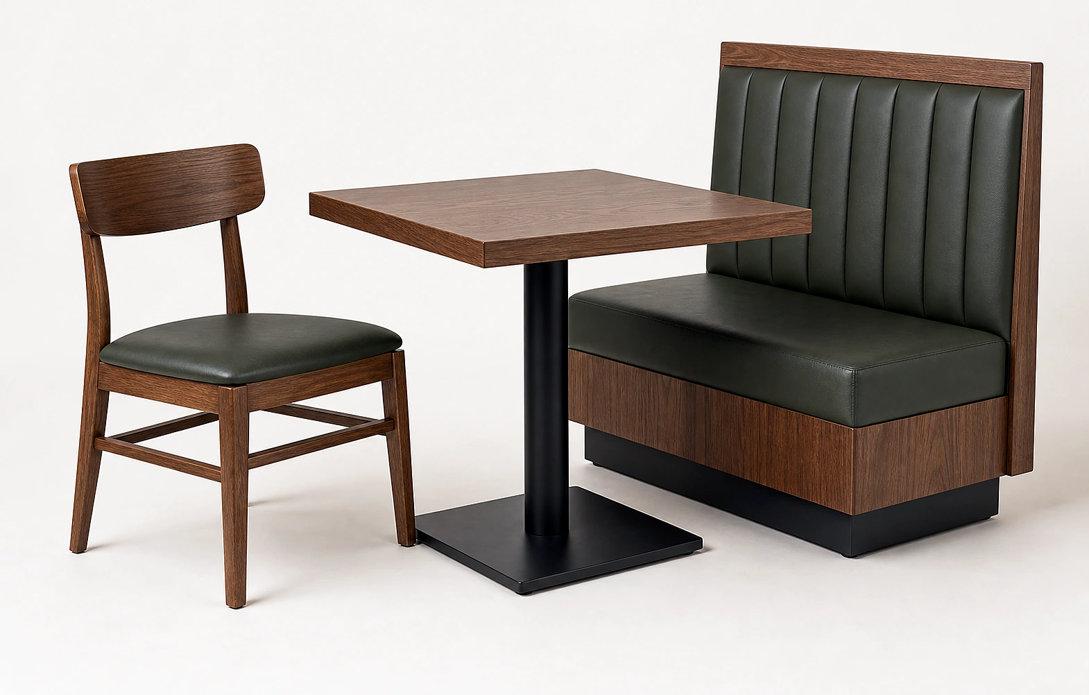 Dining chair, table, and booth furniture product grouping