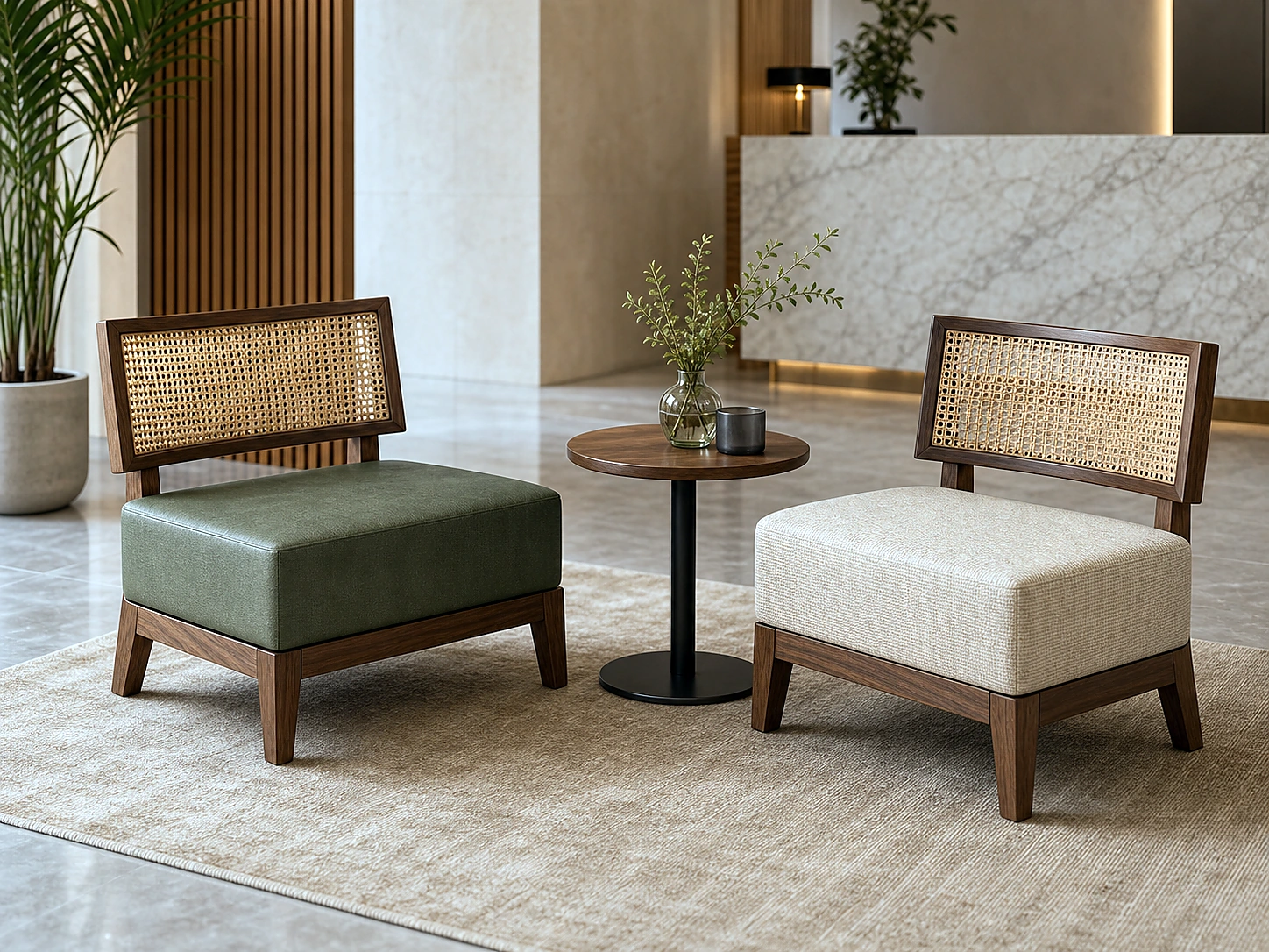 Rattan back lounge chair set
